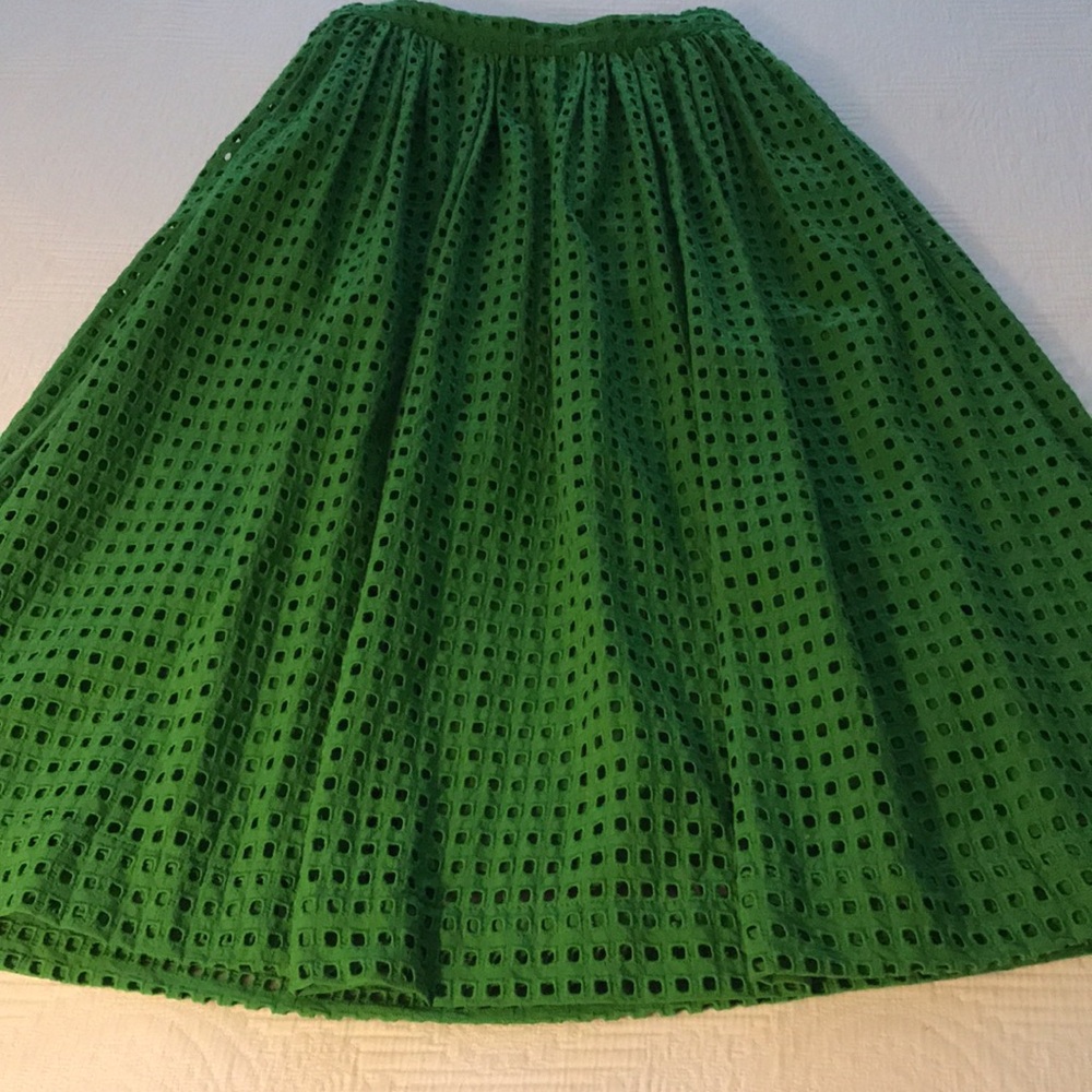 Kate Spade X Target Green Eyelet Midi Skirt Elastic Waist Size XXS - Picture 2 of 11